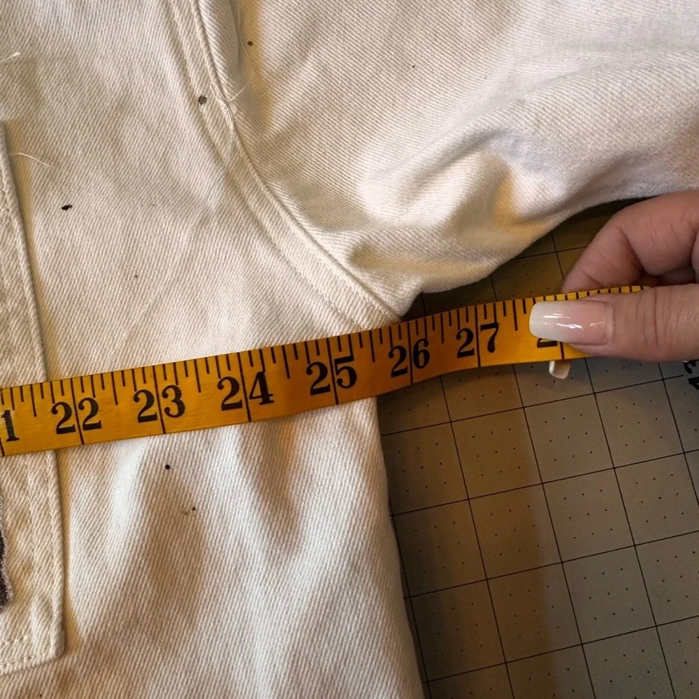 Zara Men's Size XL White Denim oversized Jacket‎ w paint patches orange Accents